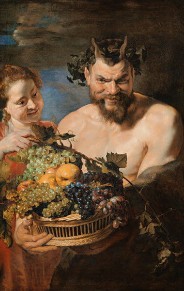 Satyr und Mädchen mit Früchtekorb. von Peter Paul Rubens