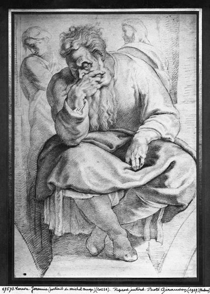 The Prophet Jeremiah, after Michangelo Buonarroti (pierre noire & red chalk on paper) von Peter Paul Rubens