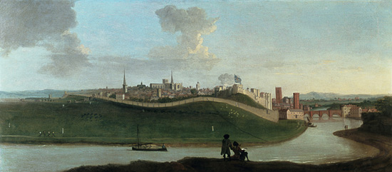 View of Chester, With Two Figures By The River In The Foreground von Peter Tillemans