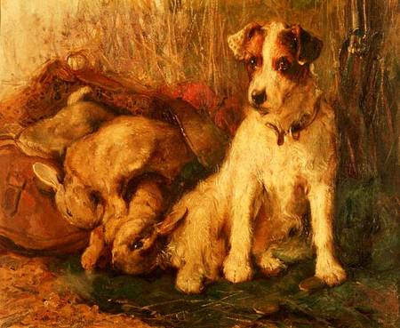Left in Charge - A Fox Terrier with Game von Philip Eustace Stretton