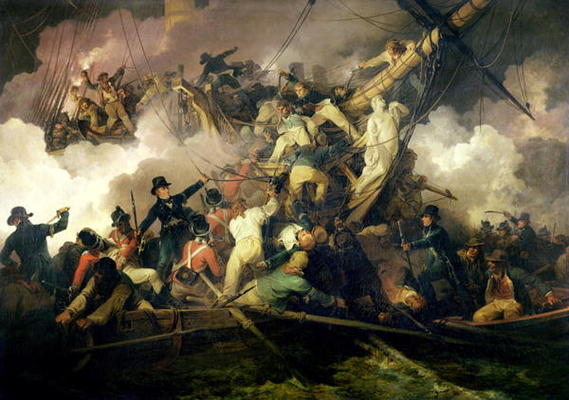 The Cutting-Out of the French Corvette, 'La Chevrette', 21st July 1801 (oil on canvas) von Philip James Loutherbourg