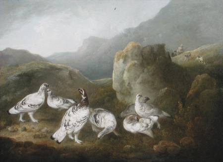 Ptarmigan in a Mountainous Landscape with Sportsmen and Dogs Beyond von Philip Reinagle
