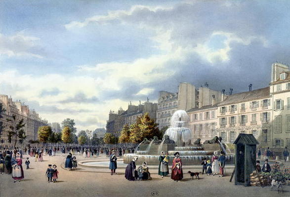 The Fountain of the Boulevard St. Martin, from 'Vue de Paris', c.1840 (colour litho) von Philippe Benoist
