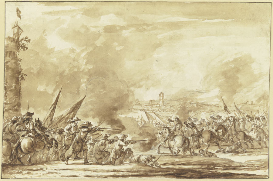Reiterangriff auf Infanterie vor den Toren einer Stadt von Philippe-Jacques de Loutherbourg d. J.