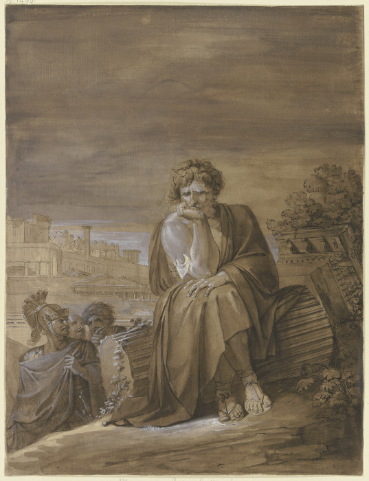 Marius auf den Trümmern Karthagos, der Feldherr sitzt auf einer gestürzten Säule, links erscheinen d von Philipp Friedrich von Hetsch