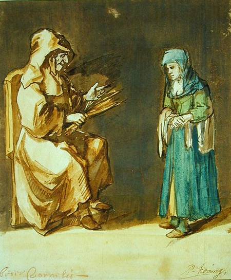 Brother Cornelis disguised as a Nun and a Penitent Woman (pen and brush and w/c on paper) von Philips Koninck