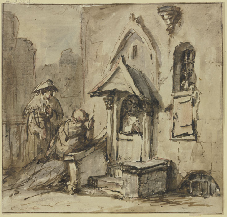 Zwei Betende an einer Kirchentür von Philips Koninck