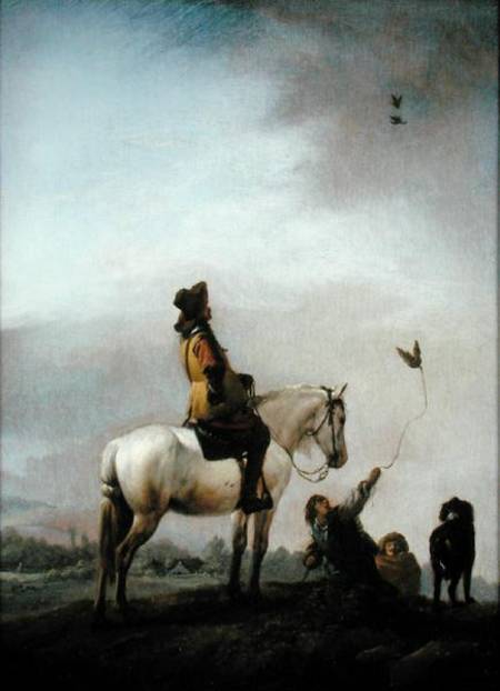Gentleman on a Horse Watching a Falconer von Philips Wouverman