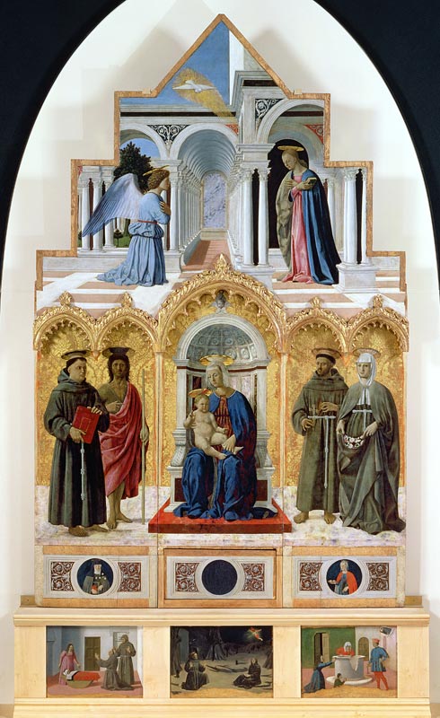 Altarpiece: Annunciation; Madonna and Child with Saints; Miracles of St. Anthony, St. Francis and St von Piero della Francesca