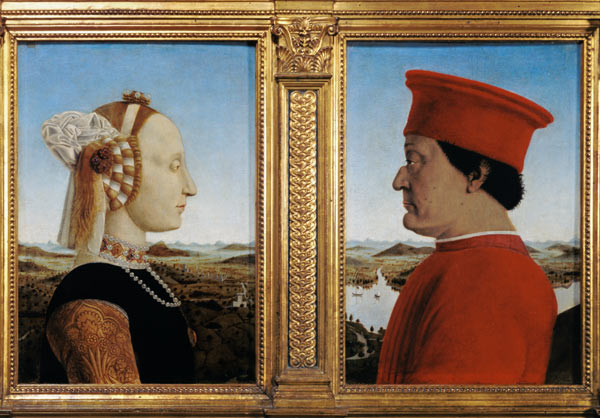 Porträts von Duke Federico da Montefeltro and Battista Sforza von Piero della Francesca