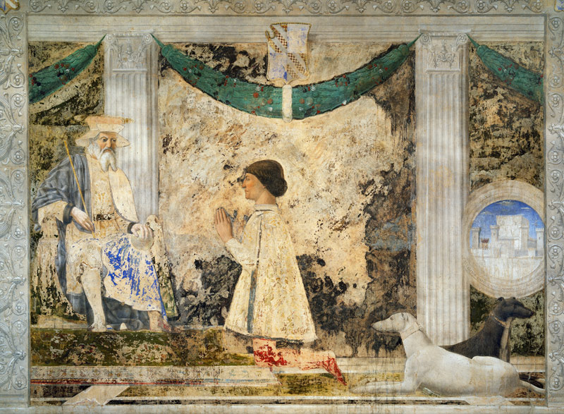Sigismondo Pandolfo Malatesta vor dem Heiligen Sigismund kniend. von Piero della Francesca