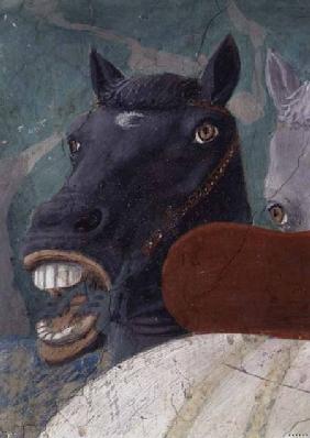 The Legend of the True Cross, the Reception of the Queen of Sheba by King Solomon, detail of a horse completed