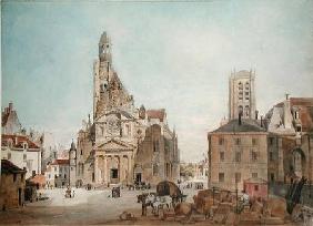 Facade of the Church of St. Etienne du Mont, Paris 1837  on