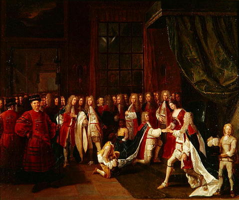 Queen Anne and the Knights of Garter, c.1720s (oil on canvas) von Pierre Angelis or Angillis