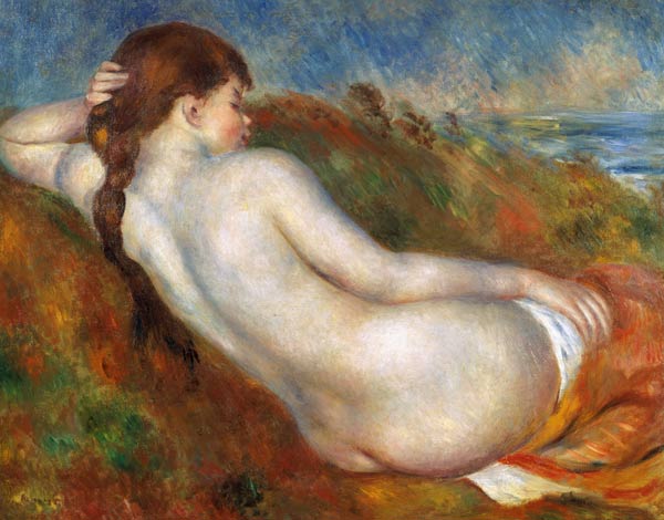 Nacktes Mädchen, im Dünengras ruhend. von Pierre-Auguste Renoir