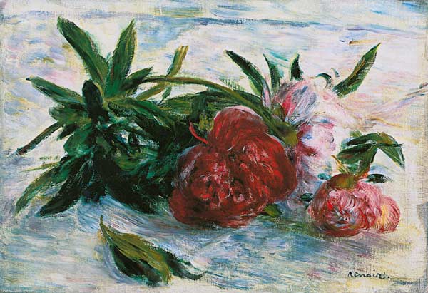 Päonien auf weißem Tischtuch von Pierre-Auguste Renoir
