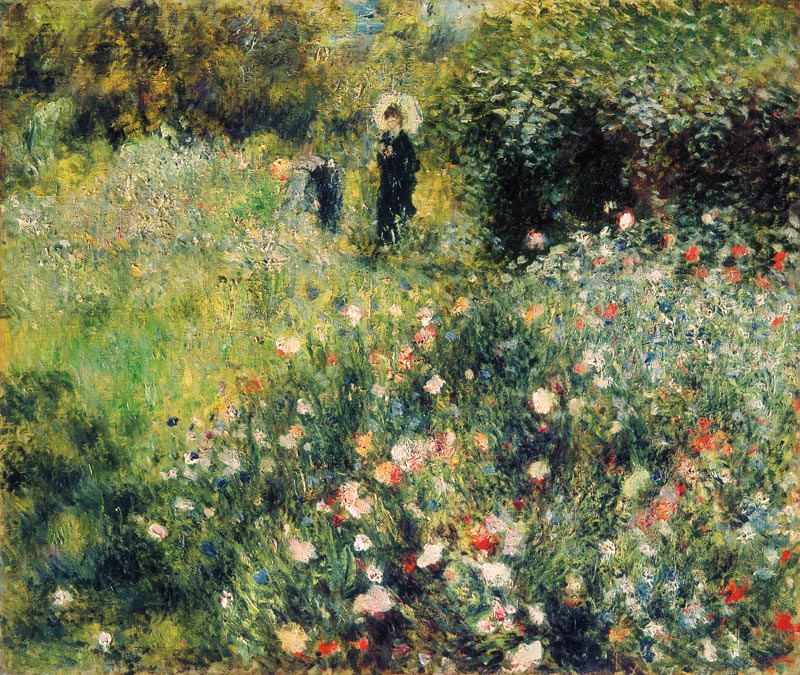 Frau mit Sonnenschirm in einem Garten von Pierre-Auguste Renoir