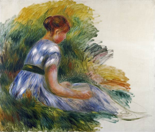 Alice Gamby In The Garden, Young Girl Sitting In The Grass von Pierre-Auguste Renoir