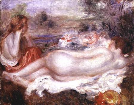 Bather reclining and a young girl doing her hair von Pierre-Auguste Renoir