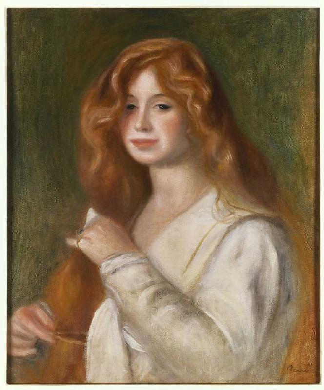 Junge Frau beim Kämmen ihres Haares. von Pierre-Auguste Renoir