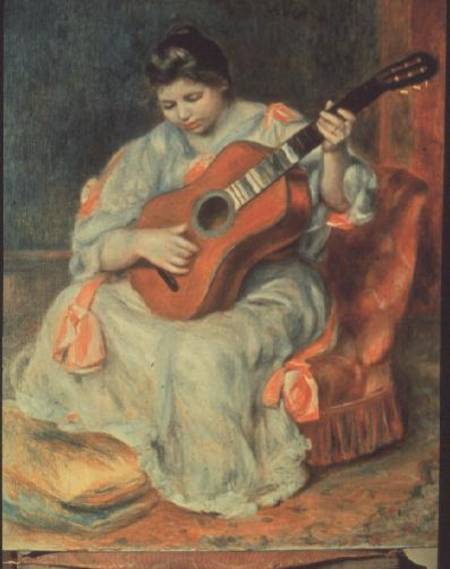 Frau, auf einer Gitarre spielend von Pierre-Auguste Renoir