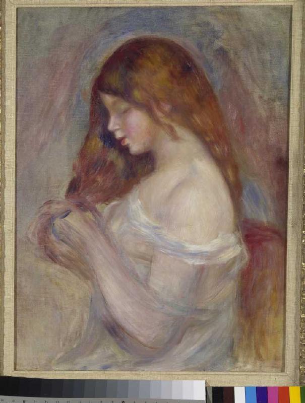 Mädchen, mit seinen Haaren spielend. von Pierre-Auguste Renoir