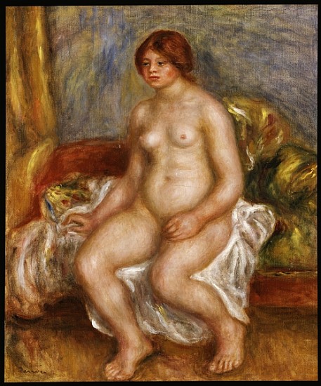 Nude woman on green cushions von Pierre-Auguste Renoir