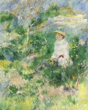 Sommer, junge Frau auf einer Blumenwiese 1884