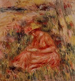 Junge Frau mit Hut in einer rötlichen Landschaft.