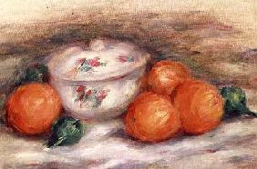 Still life with a covered dish and Oranges