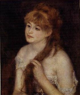 Young Woman Braiding her Hair 1876