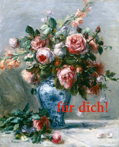 Vase mit Rosen mit Worten von Pierre-Auguste Renoir