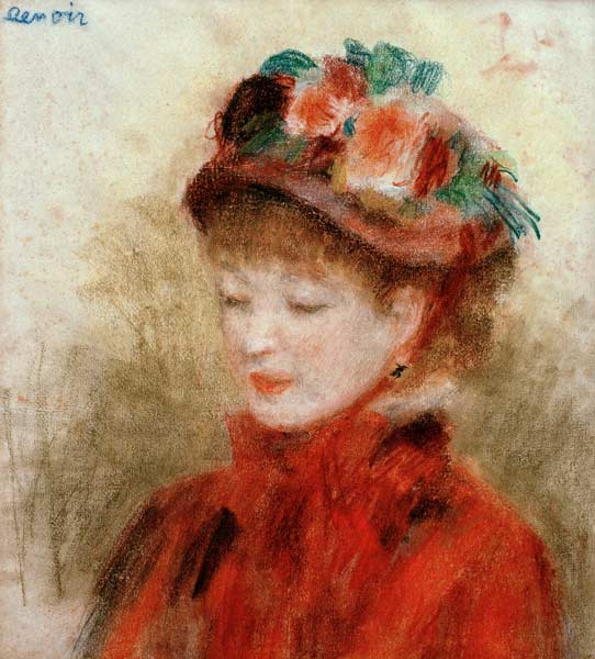 Renoir/Young woman wit.flower hat/c.1877 von Pierre-Auguste Renoir