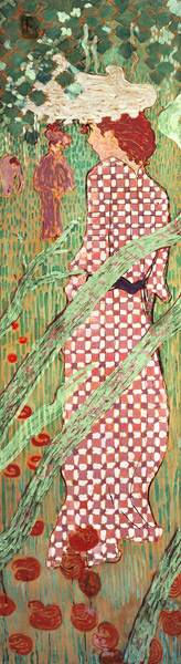 Frau mit kariertem Kleid, eine von vier Tafeln von Frauen im Garten von Pierre Bonnard
