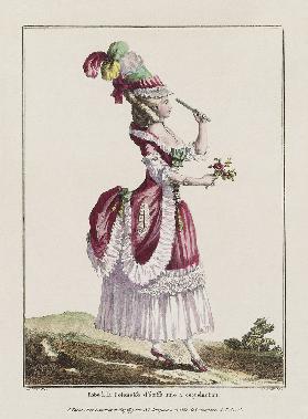 Polonaise Kleid mit Aufbauschung des Rockes. (Aus "Gallerie des Modes et Costumes Francais") 1778