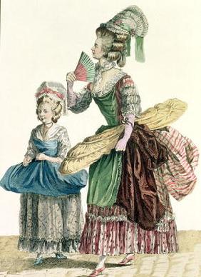 An Elegant Dressmaker Delivering her Work, plate from 'Galeries des Modes et Costumes Francais', eng 19th
