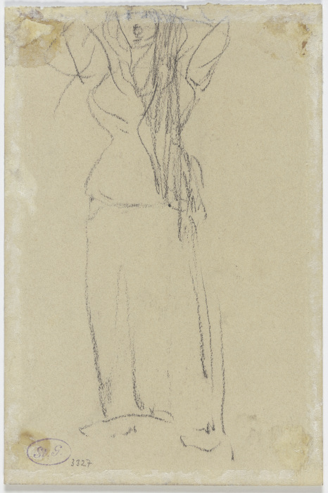 Flüchtige Skizze einer Frauenfigur mit erhobenen Armen von Piet Mondrian