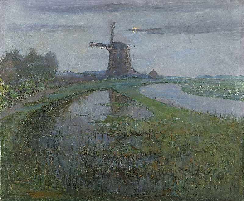 Mühle am Fluss Gein bei Mondlicht von Piet Mondrian