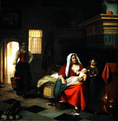 An interior with a Mother and her Children (oil on canvas) von Pieter de Hooch