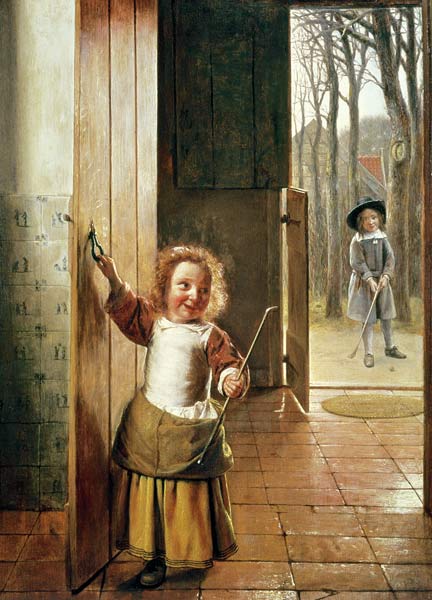 Children in a Doorway with 'Colf' Sticks von Pieter de Hooch
