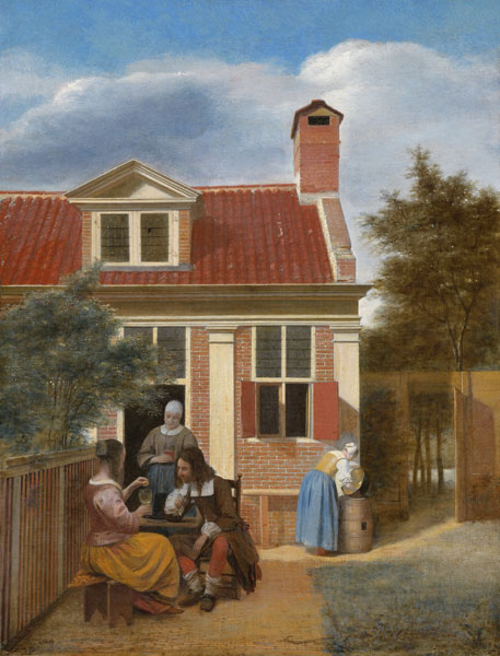 Gesellschaft im Hof hinter einem Haus (Das Landhaus) von Pieter de Hooch
