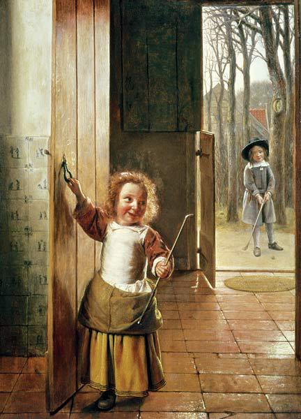 Children in a Doorway with 'Colf' Sticks c.1658-60