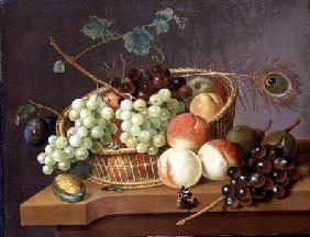 Still Life of Grapes and Peaches in a basket