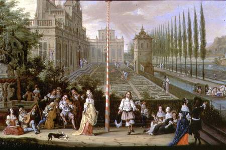 Detail of elegant figures playing musical instruments around a maypole  (detail of 82407) von Pieter Gysels