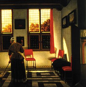 Dienstmagd in holländischem Interieur von Pieter Janssens Elinga
