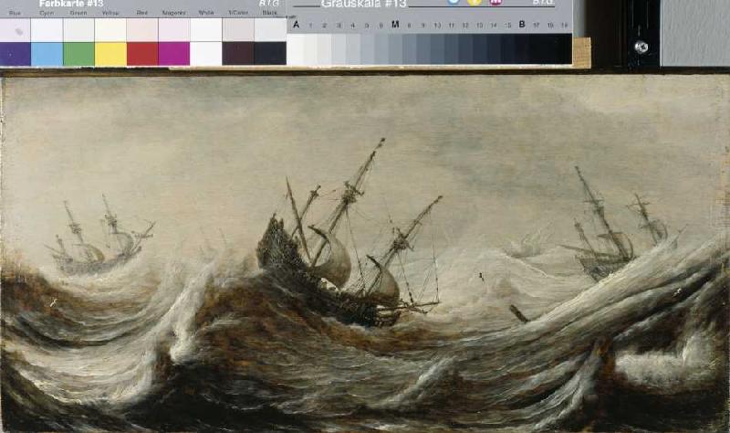 Schiffe in stürmischer See. von Pieter Mulier
