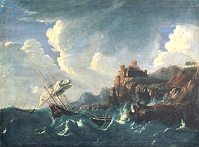 Seesturm an einer Felsenküste mit Schiffswrack von Pieter Mulier (Tempesta)