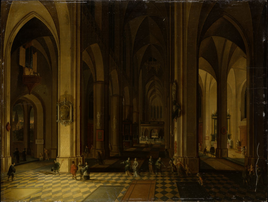 Das Innere einer gotischen Kirche bei Kerzenschein von Pieter Neefs d. J.