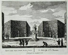 Hexagonal hedge by a faun fountain, from 'Admirandorum Quadruplex Spectaculum', by Jan van Call (165 published