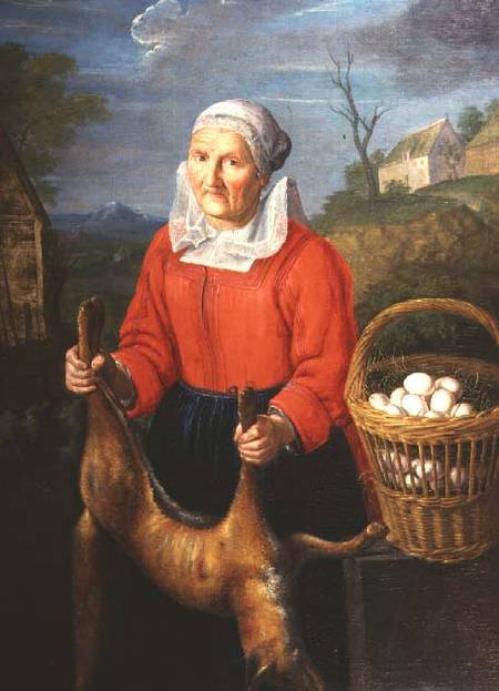An Old Woman with a Dead Fox von Pieter Snyers